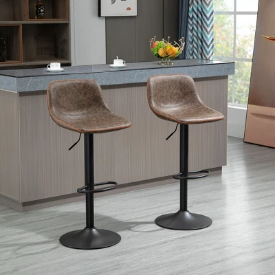 HOMCOM Adjustable Bar Stools Set Of 2, Swivel Bar Height Chairs Barstools Padded With Back For Kitchen, Counter, And Home Bar 3 HOMCOM Adjustable Bar Stools Set Of 2, Swivel Bar Height Chairs Barstools Padded With Back For Kitchen, Counter, And Home Bar