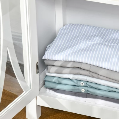 HOMCOM Sideboard, Buffet Cabinet With Adjustable Shelves, Credenza With 4 Glass Doors, White 6 HOMCOM Sideboard, Buffet Cabinet With Adjustable Shelves, Credenza With 4 Glass Doors, White - Image 4