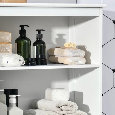 HOMCOM 63" Small Buffet With Hutch, 4-Door Kitchen Pantry, Freestanding Storage Cabinet With Adjustable Shelf For Dining Room, Living Room, White 6 HOMCOM 63" Small Buffet With Hutch, 4-Door Kitchen Pantry, Freestanding Storage Cabinet With Adjustable Shelf For Dining Room, Living Room, White - Image 4