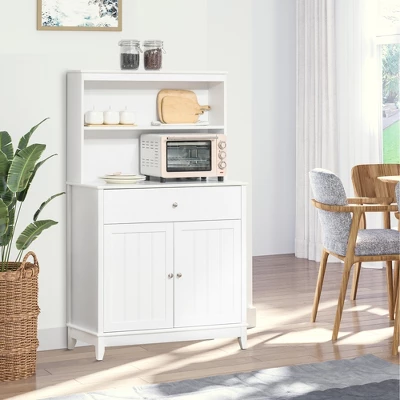 HOMCOM Modern 58" Kitchen Buffet With Hutch, Microwave Cabinet With Drawer And Storage Cupboard, White 4 HOMCOM Modern 58" Kitchen Buffet With Hutch, Microwave Cabinet With Drawer And Storage Cupboard, White - Image 2