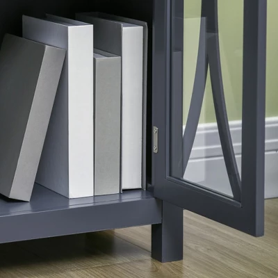 HOMCOM Elegant Kitchen Sideboard, Buffet Cabinet With Storage, Adjustable Shelves For Living Room, Study, 4 Glass Doors, Gray 7 HOMCOM Elegant Kitchen Sideboard, Buffet Cabinet With Storage, Adjustable Shelves For Living Room, Study, 4 Glass Doors, Gray - Image 5