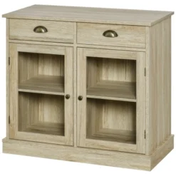 HOMCOM Rustic Farmhouse Sideboard, Buffet Cabinet With 2 Glass Doors, Adjustable Shelves And 2 Drawers For Kitchen, Living Room, Oak 10 HOMCOM Rustic Farmhouse Sideboard, Buffet Cabinet With 2 Glass Doors, Adjustable Shelves And 2 Drawers For Kitchen, Living Room, Oak -Homcom GUEST 04831bc5 e114 4f35 a3de 8af7d7da9ced