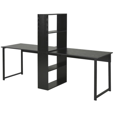 HOMCOM 88" Extra Long 2-Person Computer Desk With Storage Shelves Combo, Double Workstation Storage Study Writing Table For Home Office, Bookshelf 5 HOMCOM 88" Extra Long 2-Person Computer Desk With Storage Shelves Combo, Double Workstation Storage Study Writing Table For Home Office, Bookshelf - Image 3