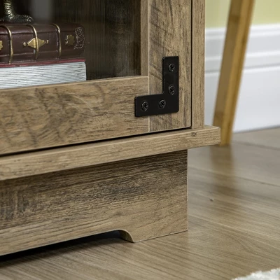 HOMCOM Farmhouse Style Buffet Cabinet, Glass Door Sideboard, Kitchen Storage Cabinet, Coffee Bar For Living Room, Distressed Grey 7 HOMCOM Farmhouse Style Buffet Cabinet, Glass Door Sideboard, Kitchen Storage Cabinet, Coffee Bar For Living Room, Distressed Grey - Image 5