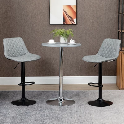 HOMCOM Adjustable Bar Stools Set Of 2, Counter Height Barstools With Swivel Seat Round Steel Base, And Footrest, Gray 4 HOMCOM Adjustable Bar Stools Set Of 2, Counter Height Barstools With Swivel Seat Round Steel Base, And Footrest, Gray - Image 2