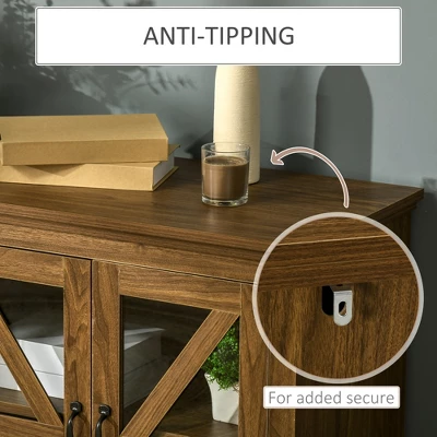 HOMCOM Rustic Kitchen Sideboard, Glass Door Buffet Cabinet, TV Stand With Adjustable Shelf For Dining Room, Natural 6 HOMCOM Rustic Kitchen Sideboard, Glass Door Buffet Cabinet, TV Stand With Adjustable Shelf For Dining Room, Natural - Image 4