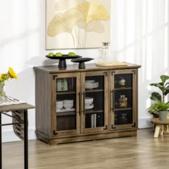 HOMCOM Farmhouse Buffet Cabinet, Sideboard, Kitchen Storage Cabinet With Adjustable Shelves And Wire Mesh Door, Coffee Bar For Living Room, Walnut -Homcom GUEST 07998e0f b9b4 4b29 b63f cbc0925c7e25