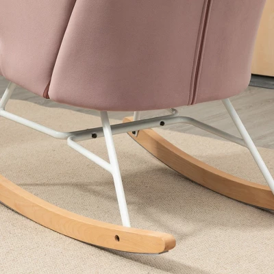 HOMCOM Accent Rocking Chairs, Upholstered Nursery Glider Rocker, Modern Armchair, Wingback Chair For Living Room And Bedroom, Pink 7 HOMCOM Accent Rocking Chairs, Upholstered Nursery Glider Rocker, Modern Armchair, Wingback Chair For Living Room And Bedroom, Pink - Image 5