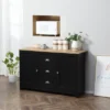 HOMCOM Kitchen Sideboard With Adjustable Shelves, Dining Buffet Cabinet With 3 Storage Drawers, Black 1 HOMCOM Kitchen Sideboard With Adjustable Shelves, Dining Buffet Cabinet With 3 Storage Drawers, Black -Homcom GUEST 0aad055c 9b40 466b bdf2 584f9189cc15