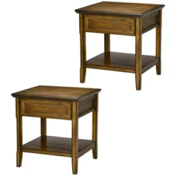 HOMCOM Vintage Side Table For Living Room Or Bedroom Storage End Table With Antique Handle Drawer & Shelf, Wooden Side Table, Set Of 2, Dark Coffee -Homcom GUEST 0ad2983c 7909 4383 8991 a7da68ecec20