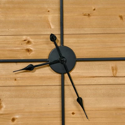 HOMCOM 36 Inch Large Wall Clock, Square Silent Non Ticking Metal Wood Farmhouse Roman Numeral Clocks Decor, Battery Operated, Black And Natural 6 HOMCOM 36 Inch Large Wall Clock, Square Silent Non Ticking Metal Wood Farmhouse Roman Numeral Clocks Decor, Battery Operated, Black And Natural - Image 4