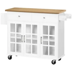 HOMCOM Rolling Kitchen Island With Storage, Utility Kitchen Cart With 2 Drawers, 2 Cupboards, Towel Rack And Spice Rack For Dining Room, White 9 HOMCOM Rolling Kitchen Island With Storage, Utility Kitchen Cart With 2 Drawers, 2 Cupboards, Towel Rack And Spice Rack For Dining Room, White -Homcom GUEST 0caaebfc 38ef 4050 b9c7 250e7bb4cc3e