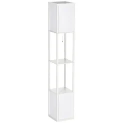 HOMCOM Modern Floor Lamp With Shelves & Dual Ambient Lighting, Tall Standing Lamp For Living Room, Bedroom, Fabric Lampshade, White 9 HOMCOM Modern Floor Lamp With Shelves & Dual Ambient Lighting, Tall Standing Lamp For Living Room, Bedroom, Fabric Lampshade, White -Homcom GUEST 0d802238 9b96 497e b701 e339a15525fd