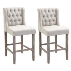 HOMCOM 26.25" Counter Height Bar Stools Set Of 2, Tufted Wingback Armless Upholstered Dining Chair With Rubber Wood Legs -Homcom GUEST 0f70d234 6b60 4661 a80d 0963535ea6b3