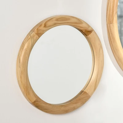 HOMCOM Set Of 3 Wood Wall Mirror, Home Modern Round Mirror For Wall In Living Room, Bedroom, Natural 6 HOMCOM Set Of 3 Wood Wall Mirror, Home Modern Round Mirror For Wall In Living Room, Bedroom, Natural - Image 4