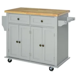 HOMCOM Kitchen Island On Wheels, Rolling Cart With Rubber Wood Top, Spice Rack, Towel Rack & Drawers For Dining Room, Gray 10 HOMCOM Kitchen Island On Wheels, Rolling Cart With Rubber Wood Top, Spice Rack, Towel Rack & Drawers For Dining Room, Gray -Homcom GUEST 10253e18 c953 4fbe b652 57638a1e5ae6