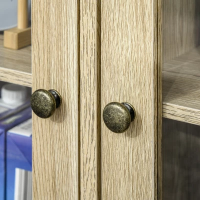 HOMCOM Rustic Farmhouse Sideboard, Buffet Cabinet With 2 Glass Doors, Adjustable Shelves And 2 Drawers For Kitchen, Living Room, Oak 8 HOMCOM Rustic Farmhouse Sideboard, Buffet Cabinet With 2 Glass Doors, Adjustable Shelves And 2 Drawers For Kitchen, Living Room, Oak - Image 6