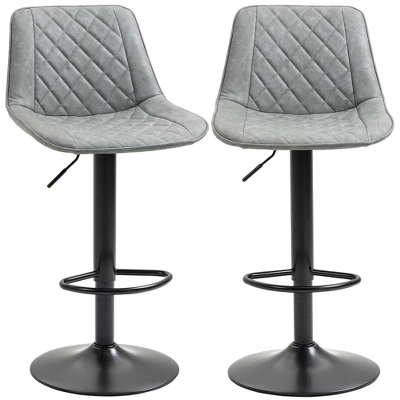 HOMCOM Adjustable Bar Stools Set Of 2, Counter Height Barstools With Swivel Seat Round Steel Base, And Footrest, Gray 5 HOMCOM Adjustable Bar Stools Set Of 2, Counter Height Barstools With Swivel Seat Round Steel Base, And Footrest, Gray - Image 3