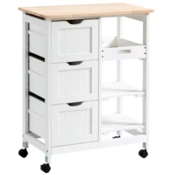 HOMCOM Rolling Kitchen Island Cart, Bar Serving Cart, Compact Trolley On Wheels With Wood Top, Shelves & Drawers For Home Dining Area -Homcom GUEST 108a7490 5a91 414a 9ebc 2cff56803ba5