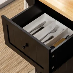 HOMCOM Triple-Cabinet Rolling Kitchen Island On Wheels, Kitchen Cart With Storage Shelf Adjustment, Rolling Utility Cart Wood, Big Drawer, Black 11 HOMCOM Triple-Cabinet Rolling Kitchen Island On Wheels, Kitchen Cart With Storage Shelf Adjustment, Rolling Utility Cart Wood, Big Drawer, Black -Homcom GUEST 11be598d 5184 4bd9 9451 11d4d614dba7