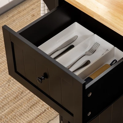 HOMCOM Triple-Cabinet Rolling Kitchen Island On Wheels, Kitchen Cart With Storage Shelf Adjustment, Rolling Utility Cart Wood, Big Drawer, Black 7 HOMCOM Triple-Cabinet Rolling Kitchen Island On Wheels, Kitchen Cart With Storage Shelf Adjustment, Rolling Utility Cart Wood, Big Drawer, Black - Image 5