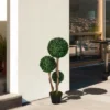 HOMCOM 35.5" Artificial Plant For Home Decor Indoor & Outdoor Fake Plant Artificial Tree In Pot, Ball Boxwood Topiary Tree