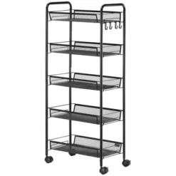 HOMCOM 5 Tier Utility Rolling Cart, Metal Storage Cart, Kitchen Cart With Removable Mesh Baskets, For Living Room, Laundry, Garage And Bathroom, Black -Homcom GUEST 1259b2df 01af 4f47 b59d 65245924c274