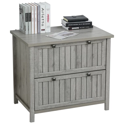 HOMCOM Retro Style 2-Drawer Lateral File Cabinet Chest With Hanging Bars, Wooden Documents Storage For Letter/Legal Size, Gray 5 HOMCOM Retro Style 2-Drawer Lateral File Cabinet Chest With Hanging Bars, Wooden Documents Storage For Letter/Legal Size, Gray - Image 3
