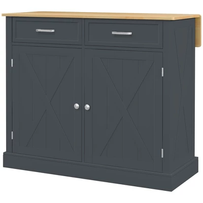 HOMCOM Rolling Kitchen Island With Drop Leaf Wood Breakfast Bar, Farmhouse Kitchen Cart With 2 Drawers, Adjustable Shelves For Dining Room, Dark Gray 5 HOMCOM Rolling Kitchen Island With Drop Leaf Wood Breakfast Bar, Farmhouse Kitchen Cart With 2 Drawers, Adjustable Shelves For Dining Room, Dark Gray - Image 3