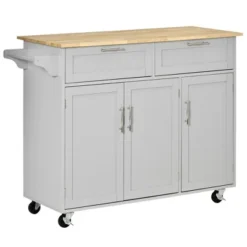 HOMCOM 48" Modern Kitchen Island Cart On Wheels With Storage Drawers, Rolling Utility Cart With Adjustable Shelves, Cabinets And Towel Rack -Homcom GUEST 13ac024b 2c7b 40df 8a15 577e2aff36ad