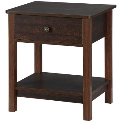 HOMCOM End Table With Drawer, Side Table With Top And Bottom Shelf For Small Spaces, Dark Brown 5 HOMCOM End Table With Drawer, Side Table With Top And Bottom Shelf For Small Spaces, Dark Brown - Image 3