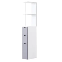 HOMCOM 54" Tall Bathroom Storage Cabinet, Freestanding Linen Tower With 2-Tier Shelf And Drawers, Narrow Side Floor Organizer, Grey And White -Homcom GUEST 14c30ef0 9b9e 48a8 8207 01d89a402a7d