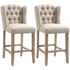 HOMCOM Counter Height Bar Stools Set Of 2, Upholstered 26.75" Seat Height Barstools, Breakfast Chairs With Nailhead-Trim & Tufted Back, Wood Legs 17 HOMCOM Counter Height Bar Stools Set Of 2, Upholstered 26.75" Seat Height Barstools, Breakfast Chairs With Nailhead-Trim & Tufted Back, Wood Legs -Homcom GUEST 15c1c89e e842 48a9 aa75 15f912096d8f