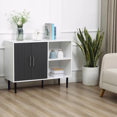 HOMCOM Storage Sideboard, Buffet Cabinet With Adjustable Shelf, Free Standing 2-Door Kitchen Cupboard For Dining Room, Hallway, Grey 3 HOMCOM Storage Sideboard, Buffet Cabinet With Adjustable Shelf, Free Standing 2-Door Kitchen Cupboard For Dining Room, Hallway, Grey