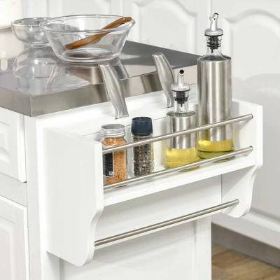 HOMCOM Rolling Kitchen Island On Wheels With Stainless Steel Top, Spice Rack & Drawers, Utility Portable Multi-Storage Cart On Wheels 6 HOMCOM Rolling Kitchen Island On Wheels With Stainless Steel Top, Spice Rack & Drawers, Utility Portable Multi-Storage Cart On Wheels - Image 4