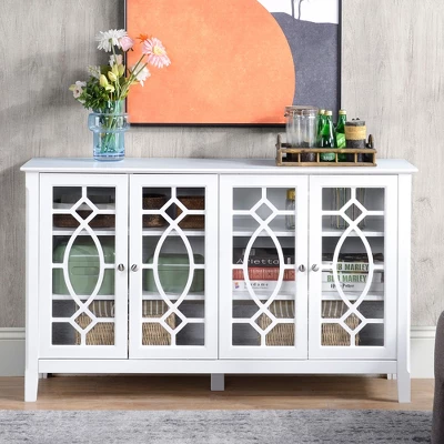HOMCOM Modern Sideboard With Storage, Console Table, Buffet Cabinet With Glass Doors For Living Room, White 3 HOMCOM Modern Sideboard With Storage, Console Table, Buffet Cabinet With Glass Doors For Living Room, White
