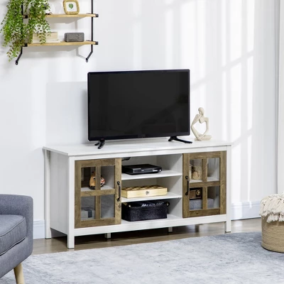 HOMCOM TV Cabinet, Farmhouse TV Stand For 55 Inch TV, Entertainment Center With Adjustable Shelves And Doors For Living Room, White 4 HOMCOM TV Cabinet, Farmhouse TV Stand For 55 Inch TV, Entertainment Center With Adjustable Shelves And Doors For Living Room, White - Image 2