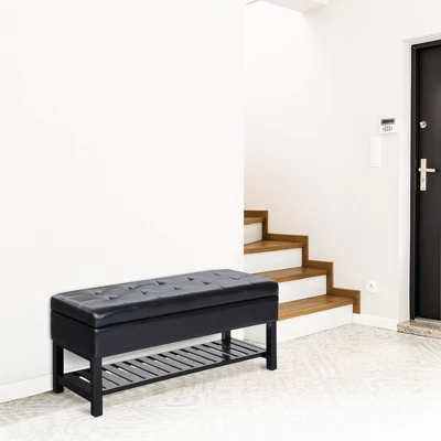 HomCom 44" Tufted Faux Leather Ottoman Storage Bench With Shoe Rack 3 HomCom 44" Tufted Faux Leather Ottoman Storage Bench With Shoe Rack