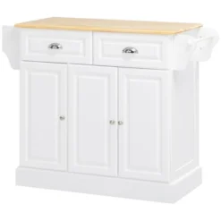 HOMCOM Kitchen Island With Storage Rolling Kitchen Serving Cart With Rubber Wood Top Towel Rack Storage Drawer And Cabinet White -Homcom GUEST 1839e19e a8df 4885 93fd 9ce85911c4ec