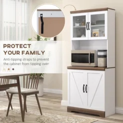 HOMCOM 69" Farmhouse Kitchen Buffet With Hutch, Kitchen Cupboard Storage Cabinet With Glass Doors, Adjustable Shelves, Open Microwave Countertop White -Homcom GUEST 19424005 8761 45b6 875a 7e7a0a8d4f3d