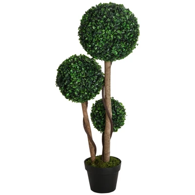 HOMCOM 35.5" Artificial Plant For Home Decor Indoor & Outdoor Fake Plant Artificial Tree In Pot, Ball Boxwood Topiary Tree 5 HOMCOM 35.5" Artificial Plant For Home Decor Indoor & Outdoor Fake Plant Artificial Tree In Pot, Ball Boxwood Topiary Tree - Image 3
