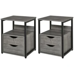HOMCOM Industrial Side Table, End Table With 2 Storage Drawers, Accent Piece For Living Room, Set Of 2, Gray 9 HOMCOM Industrial Side Table, End Table With 2 Storage Drawers, Accent Piece For Living Room, Set Of 2, Gray -Homcom GUEST 1b5d77cb 85a7 44f9 9a4f 4aa1343bcab0