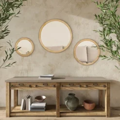 HOMCOM Set Of 3 Wood Wall Mirror, Home Modern Round Mirror For Wall In Living Room, Bedroom, Natural 8 HOMCOM Set Of 3 Wood Wall Mirror, Home Modern Round Mirror For Wall In Living Room, Bedroom, Natural -Homcom GUEST 1c9cc11b d7f8 4a84 83a1 02bd1504bb81
