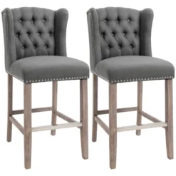 HOMCOM Counter Height Bar Stools Set Of 2, Upholstered 26.75" Seat Height Barstools, Breakfast Chairs With Nailhead-Trim & Tufted Back, Wood Legs 18 HOMCOM Counter Height Bar Stools Set Of 2, Upholstered 26.75" Seat Height Barstools, Breakfast Chairs With Nailhead-Trim & Tufted Back, Wood Legs -Homcom GUEST 1ca547cb e8ea 4e4b 8a38 04abf9c072e2