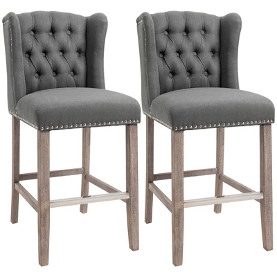 HOMCOM Counter Height Bar Stools Set Of 2, Upholstered 26.75" Seat Height Barstools, Breakfast Chairs With Nailhead-Trim & Tufted Back, Wood Legs 10 HOMCOM Counter Height Bar Stools Set Of 2, Upholstered 26.75" Seat Height Barstools, Breakfast Chairs With Nailhead-Trim & Tufted Back, Wood Legs - Image 8