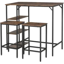 HOMCOM Industrial 3 Piece Dining Table Set, Counter Height Bar Table And Chairs Set, Kitchen Bistro Table Set With Storage Shelf And Stools, Brown -Homcom GUEST 1dcee0c9 b628 40ab 9695 e6f9b216a54e