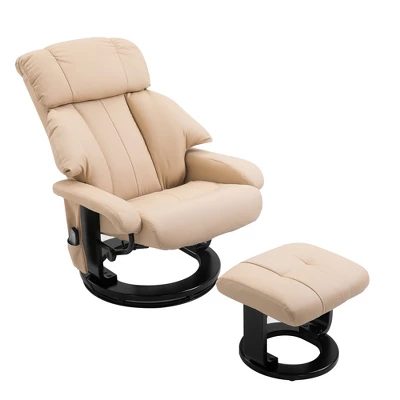 HOMCOM Recliner With Ottoman Footrest, Recliner Chair With Vibration Massage, Faux Leather And Swivel Wood Base For Living Room And Bedroom 5 HOMCOM Recliner With Ottoman Footrest, Recliner Chair With Vibration Massage, Faux Leather And Swivel Wood Base For Living Room And Bedroom - Image 3