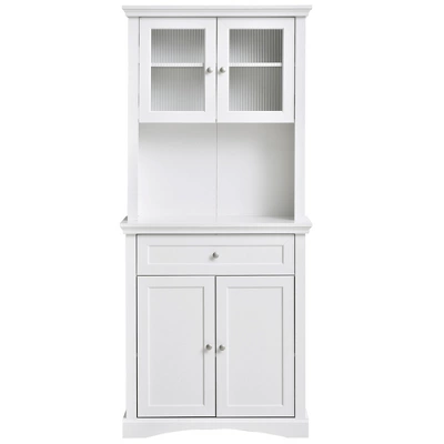 HOMCOM 71" Traditional Freestanding Kitchen Buffet With Hutch, Pantry Cabinet With 4 Doors, 3-Level Adjustable Shelves, And 1 Drawer, White 5 HOMCOM 71" Traditional Freestanding Kitchen Buffet With Hutch, Pantry Cabinet With 4 Doors, 3-Level Adjustable Shelves, And 1 Drawer, White - Image 3