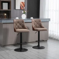 HOMCOM Counter Height Bar Stools Set Of 2, Height Adjustable Swivel Barstools With Footrest And Tufted Back, Linen Fabric Bar Chairs, Brown 8 HOMCOM Counter Height Bar Stools Set Of 2, Height Adjustable Swivel Barstools With Footrest And Tufted Back, Linen Fabric Bar Chairs, Brown -Homcom GUEST 1f08f544 e514 44a2 a09c 9416dadb64f1