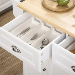 HOMCOM Kitchen Island With Storage Rolling Kitchen Serving Cart With Rubber Wood Top Towel Rack Storage Drawer And Cabinet White -Homcom GUEST 1f34f3a7 0759 4a3b 8896 cc35e3e84fe0
